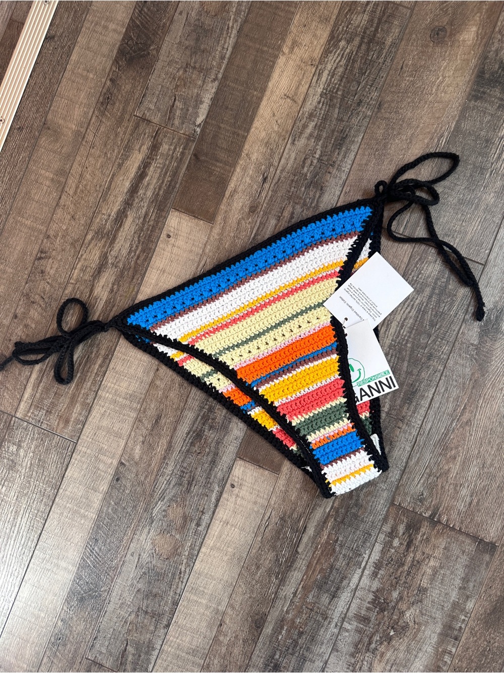 GANNI high-waisted crochet string bikini bottoms multicolour.